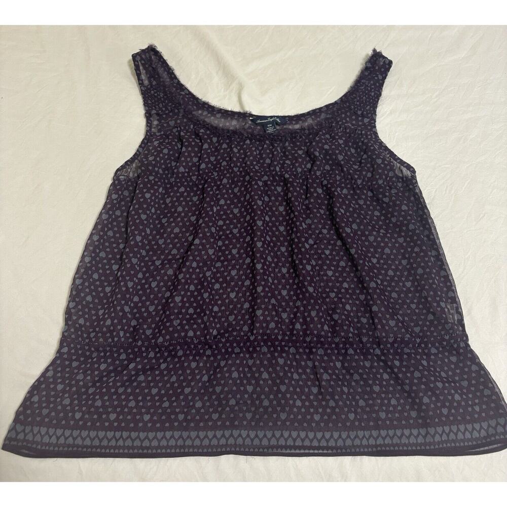 Purple Semi Sheer Tank Top Hearts Girlhood Fairycore Layering Women’s Size M